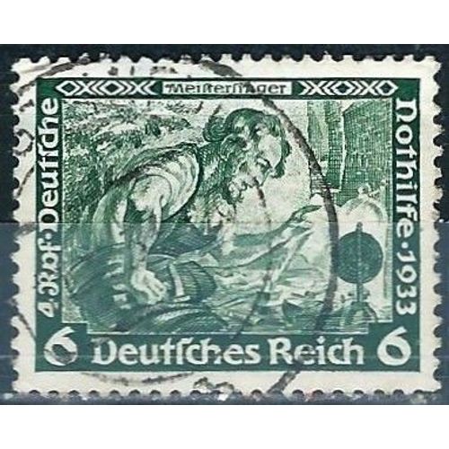 Allemagne, 3ème Reich 1933, Beau Timbre Yvert 473, Série Opéras De Wagner, Les Maitres Chanteurs, Filigrane Croix Gammées, Oblitéré, Tbe