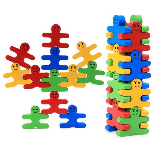 Blocs en Bois Jeu D'empilement,Coloré Équilibrage Puzzles Jouets d'apprentissage Éducatif Tri Famille Jeux Montessori Jouets Cadeaux