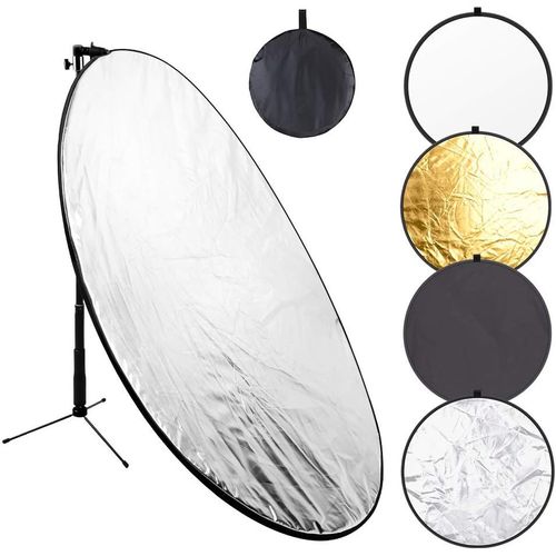KGABERY-Réflecteur De Lumière 5 En 1 Pliable De 110 Cm Avec Pince En Métal Et Support D'Éclairage Pour Éclairage De Studio,Prise De Vue En Plein Air (Argent/Doré/Blanc/Noir/Translucide)