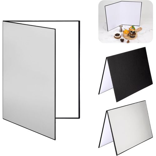 KGABERY-3 En 1 Réflecteur De Lumière A4 Réflecteur De Carte Réflecteur Pliable De Table Pour Photo Produit Photographie D'Aliments 29 * 21Cm (Argent/Noir/Blanc)