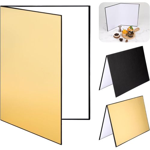KGABERY-3 En 1 Réflecteur De Lumière A3 Pliable Pour Photo Produit Et Photographie D'Aliments-Carte De Table 42 * 29Cm (Or/Noir/Blanc)