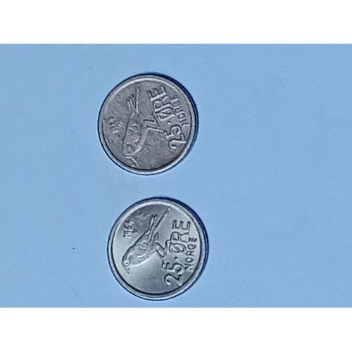 Norvege Suede Lot De 2 Pieces De 25 Ore De 1964 1968