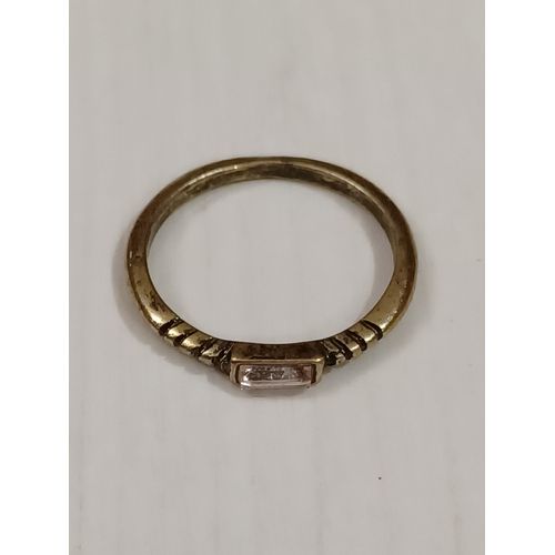 Bague Métal Doré, Strass Rectangulaire Transparent ,Taille 17.52 Mm