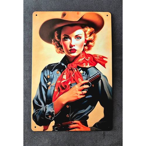 Plaque métallique décorative Cowgirl Vintage
