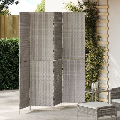 Paravent vidaXL 4 panneaux pliable gris 195x180 cm en poly rotin