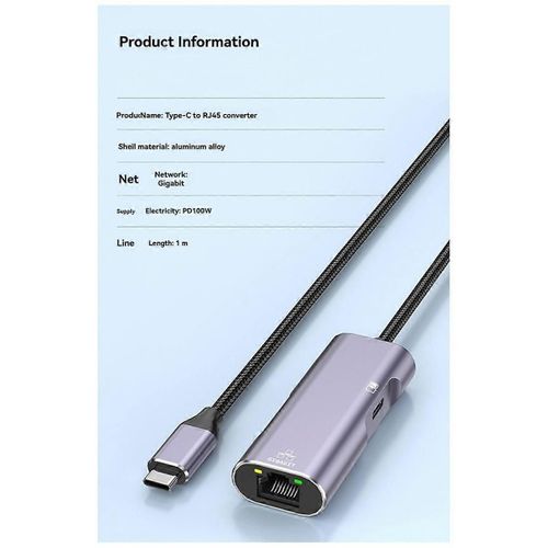 PD32 Typec vers carte réseau Gigabit Convertisseur de câble réseau de téléphone portable avec charge pour la diffusion en direct