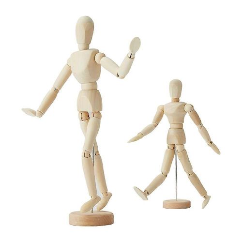 Paquet de 2, 8 pouces et 12 pouces, modèle de marionnette de figure humaine Mannequin mâle en bois Stand décoratif de poupée pour l¿esquisse et le dessin
