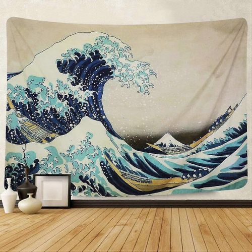 Tapisserie indienne Tapisserie murale Accrochée La grande vague au large de Kanagawa Mandala Tapisserie murale avec Art Nature Décorations de maison (vague, L / 150x200cm)