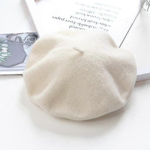 Béret En Laine, Chapeau Femmes Béret D¿Hiver, Chapeau Chaud En Laine Chapeau Tricoté, Blanc Cassé