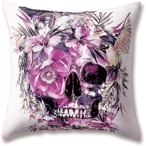 Doux Peluche Velours Noir Et Blanc Art Oreiller Crâne Fleur Brouillard Peinture 18 X 18/45 X 45 Cm Jeter Oreiller En Velours Moelleux Pour La Décoration Du Canapé-Lit À Domicile