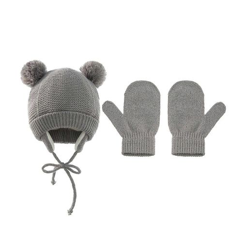 Dww-Ensemble De Gants De Chapeau Tricoté Pour Enfants, Protection Auditive Chaude Et Froide Gants De Chapeau Tricoté Pour Enfants (Gris)