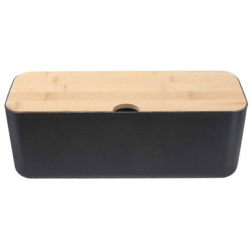 Boîte de gestion de câble noire Prise en plastique Organisateur de câble Étui de rangement Fournitures ménagers Organisateur de cordon Boîte de cache de bande d¿alimentation avec couvercle en bois