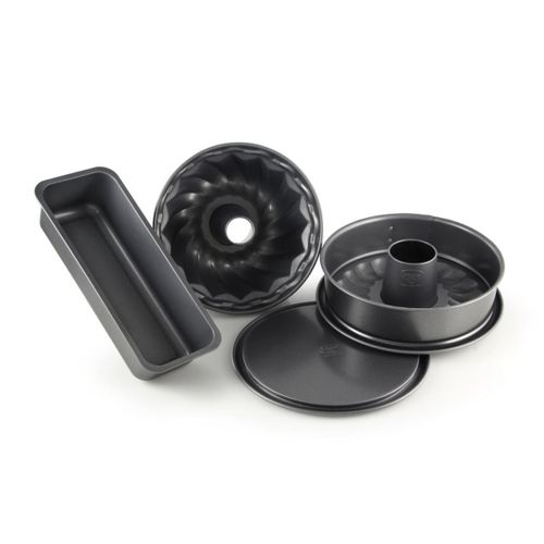 Dr. Oetker 2600 Ensemble De 4 Moules À Pâtisserie Moule À Manqué Double Fond, Moule À Cake, Moule À Kouglof, Moule Savarin, Moule Rond, Moule Gateau, Acier, 26 Cm