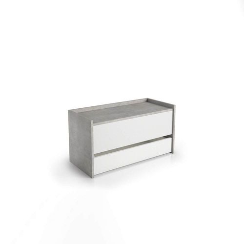 Banc D'entrée Banco Structure Ciment Façade Blanc Fermeture Amortie Tiroir