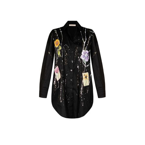 Chemise Noire, Chemise À Manches Longues, Chemise À Col, Chemise Florale Noire, Élégance Sans Effort : Femme, Chemise Pour Style Classique Et Polyvalence