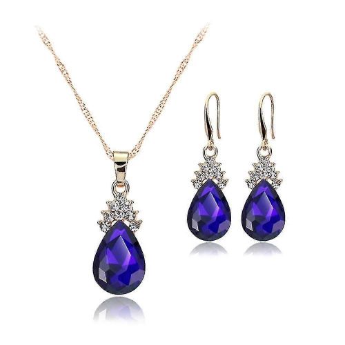 Ensemble De Bijoux Pour Femmes En Cristal Collier Pendentif + Boucles D¿Oreilles (Bleu)