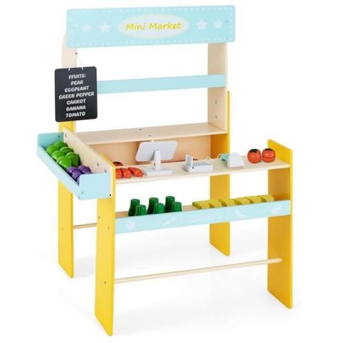 Marchande Enfant En Bois Costway - 36 Légumes Et Fruits - Machine Pos - Tableau Noir Et Scanner