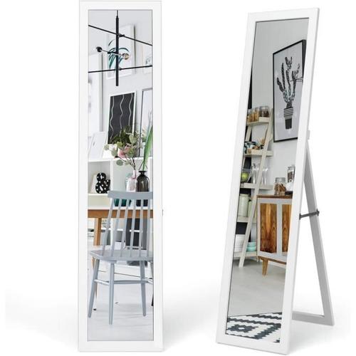 COSTWAY Miroir sur pied / Mural, Psyché Miroir Autoportant Rectangulaire 155 x 37 cm, Style Scandinave Moderne Blanc