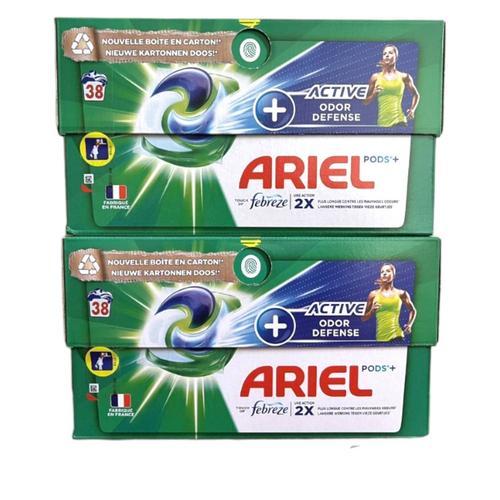 Ariel All-in-1 PODS, Lessive Liquide En Capsules 2x38 Lavages, Active Odor Defense, Nettoyage en profondeur et action anti odeurs supplémentaire