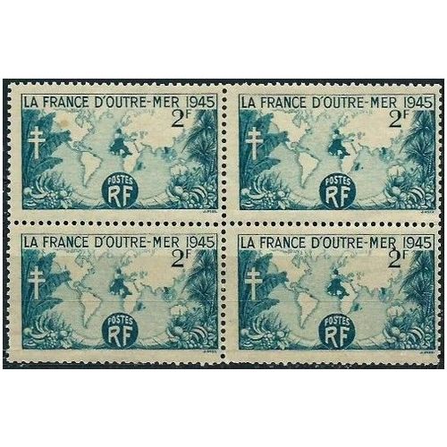 France 1945, Très Beau Bloc Neuf** Luxe 4 Timbres Yvert 741, La France D'Outre-Mer ; Type De 1940 Avec Millésime 1945 Et Croix De Lorraine. -