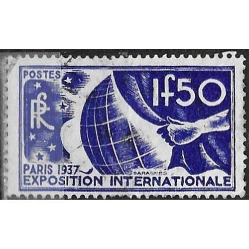 France 1936, Beau Timbre Yvert 327 - Publicité Pour L'Exposition Internationale De Paris 1937, 1f.50 Bleu, Oblitéré, Tbe, Cote 4.60 Euros.