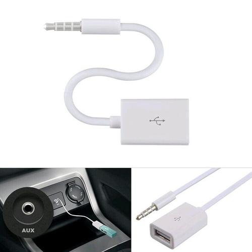 Prise Audio Aux Mâle Vers Usb 3.5 Femelle, Câble De Convertisseur Universel, Ligne De Mp3, Mini Accessoires De Voiture Portables Blancs, 2.0mm