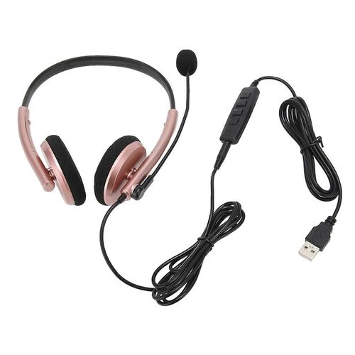 Centre d¿appels Casque Multifonctionnel Élégant Réduction De Bruit HD Appel Protection Auditive Téléphone Casque Rose Or USB