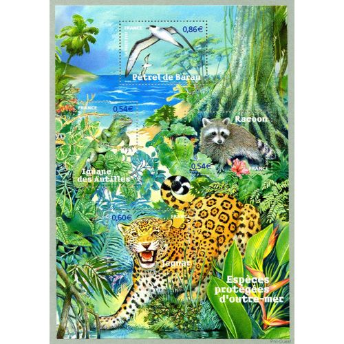 France 2007, Très Beau Bloc Feuillet Neuf** Luxe Yvert Bf 107, Espèces Protégées D'outre-Mer, Timbres 4033 Iguane, 4034 Racoon, 4035 Jaguar, 4036 Pétrel.
