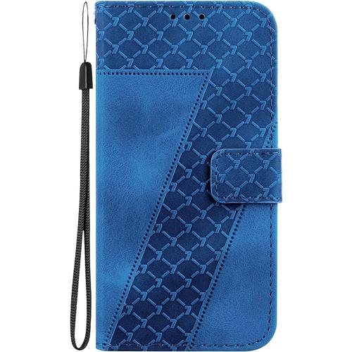 Hcyc Coque Pour Moto G13 / Moto G23 / Moto G53, Bleu Gaufrage Housse De Protection Anti-Choc Avec [Magnétique] [Carte Fentes] Etui Moto G13 Coque À Rabat Pochette Portefeuille En Cuir Pu