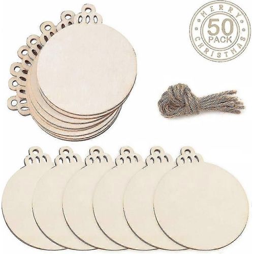 Décoration de Noël Bricolage Assiette en bois naturel avec trou Circle Ornement 50pcs Bd