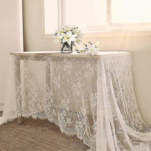 60 X120 Pouces Nappe En Dentelle Blanche Rectangle Vintage Brodé Automne Nappes De Mariage Superposition Pour Fête En Plein Air Thanksgiving Home Decor