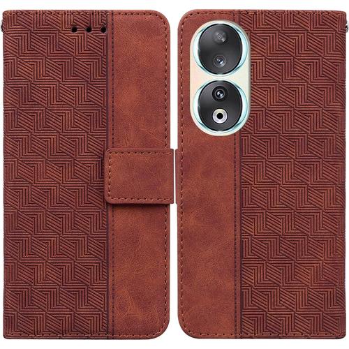 Hcyc Coque Pour Honor 90, Gaufrage Housse De Protection Anti-Choc Avec Magnétique Carte Fentes Etui Honor 90 Coque À Rabat Pochette Portefeuille En Cuir Pu, Brun