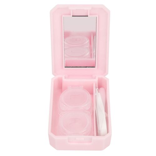 Boîte À Lentilles De Contact Récipient De Stockage De Trempage De Lentilles De Contact Avec Outil De Dissolvant De Bâton De Pince À Épiler À Miroirrose 