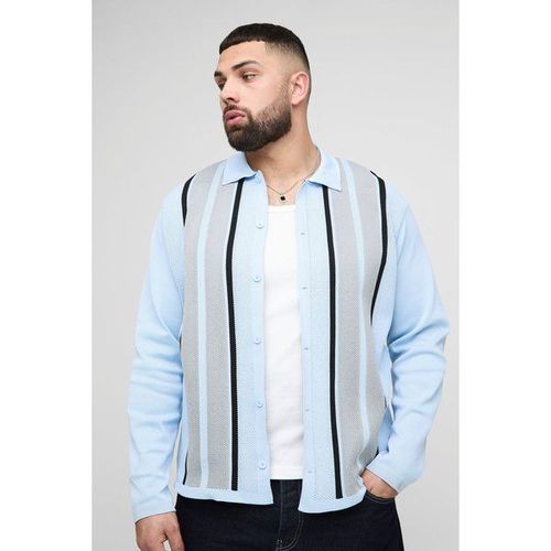 Grande Taille - Cardigan Rayé En Maille Homme - Bleu - 3xl, Bleu