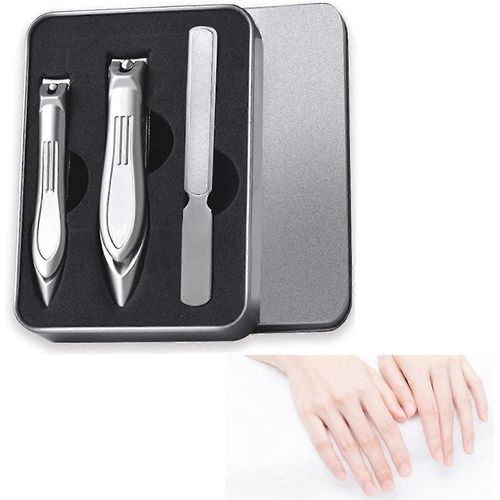 Ensemble De Coupe-Ongles Pour Hommes - 2 Pcs En Acier Inoxydable Coupe-Ongles Toenail Fingernail Clippers Kit Pour Ongles Épais Avec Lime À Ongles Et Étui En Métal 