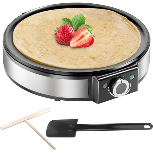 CRÊPIÈRE ÉLECTRIQUE, 1200W CRÊPIÈRE SANS COLLE POUR LA MAISON, CONTRÔLE DE LA TEMPÉRATURE, ACIER INOXYDABLE - FACILE À NETTOYER ET COMPREND UN DIVISEUR DE PÂTE ET UNE SPATULE[GAU620080]