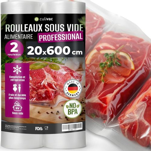 2 ROULEAUX SOUS VIDE ALIMENTAIRE 20X600CM ""PROFESSIONAL"" POUR APPAREIL DE MISE SOUS VIDE DE TOUTES LES MARQUES SOUS VIDEUSE, CONSERVATION, FEUILLE POCHETTE SACHET SAC CONGÉLATION[GAU620575]
