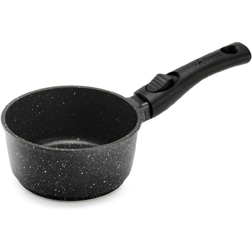 Pcui001005 - Casserole Fonte D'aluminium Premium Ø16cm - Revêtement Anti-Adhésif Façon Pierre Manche Amovible - Tout Feu Dont Induction, Noir[Gau621241]
