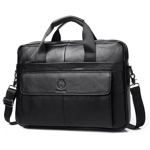 SCHLATUM-Étuis à bombes en cuir véritable pour hommes,sacs à main élaborées pour ordinateur portable,sac d'ordinateur d'affaires de bureau,2023 pouces,15.6 - Black