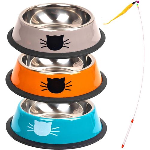 Shiba-3 Pièces Gamelle Chat Inox,Bol Pour Chat,Bol Chat,Gamelle Pour Chat + Jouet Pour Chat[381]