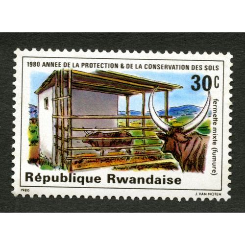 Timbre Non Oblitéré République Rwandaise, 1980 Année De La Protection & De La Conservation Des Sols, Fermette Mixte, Fumure, 30c