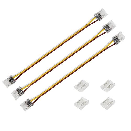 Kit de Connecteurs 10 Mm Pour Bandes Lumineuses RéGlables COB CCT, 4 Connecteurs InterméDiaires Transparents Sans Espace, 3 Fils à Double ExtréMité