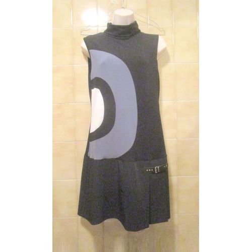 Robe Gris Et Noir, Style Années 60 70, Originale, Élégante, Fermoir Côté, T. 36
