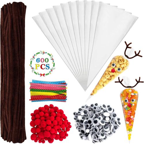 SHIBA-Sachet Bonbon de Noël, 100 Pièces Sac de Bonbons, DIY Sachet Biscuit, Sachets en Cellophane Transparent, Sacs Cadeaux, Sacs [7