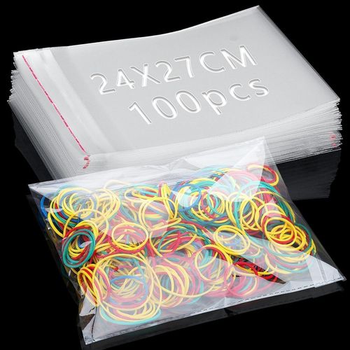 SHIBA-100 Pièces Sac Plastique Transparent 27x24cm Sachet Cellophane Sacs Auto-adhésifs Plastique OPP Sachet Biscuit Sachet Emball[6