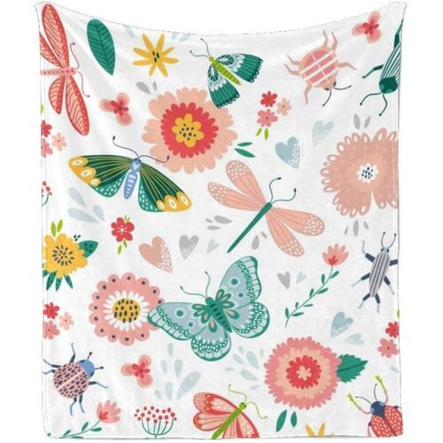 Couverture Polaire Moelleuseimpression Numériquefleurs Colorées Papillon Libellulesxcm