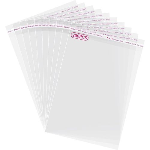 SHIBA-200 Pcs Sac Plastique Transparent 12x14+3cm Sachet Cellophane Sacs Auto-adhésifs Plastique OPP Sachet Biscuit Sachet Emballa[8