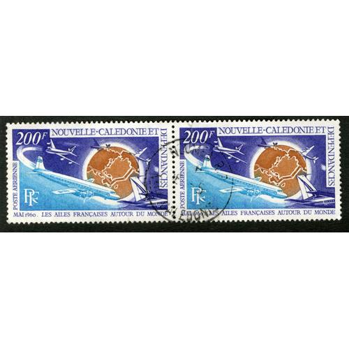 Deux Timbres Oblitérés Nouvelle Calédonie Et Dépendances, Mai 1960, Les Ailes Françaises Autour Du Monde, Rf, 200 F, Poste Aérienne