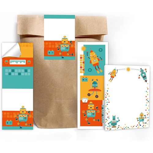 SHIBA-6 marque-pages + 6 mini blocs-notes + 6 sacs cadeaux (naturel) + 6 autocollants robots cadeaux cadeaux cadeaux cadeaux cadea[8