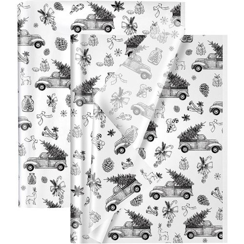 Shiba-Lot De 50 Feuilles De Papier De Soie Blanc Pour Emballer Des Cadeaux, 30 X 50 Cm, Motif Renne De Voiture, Papier Cadeau Bla[8